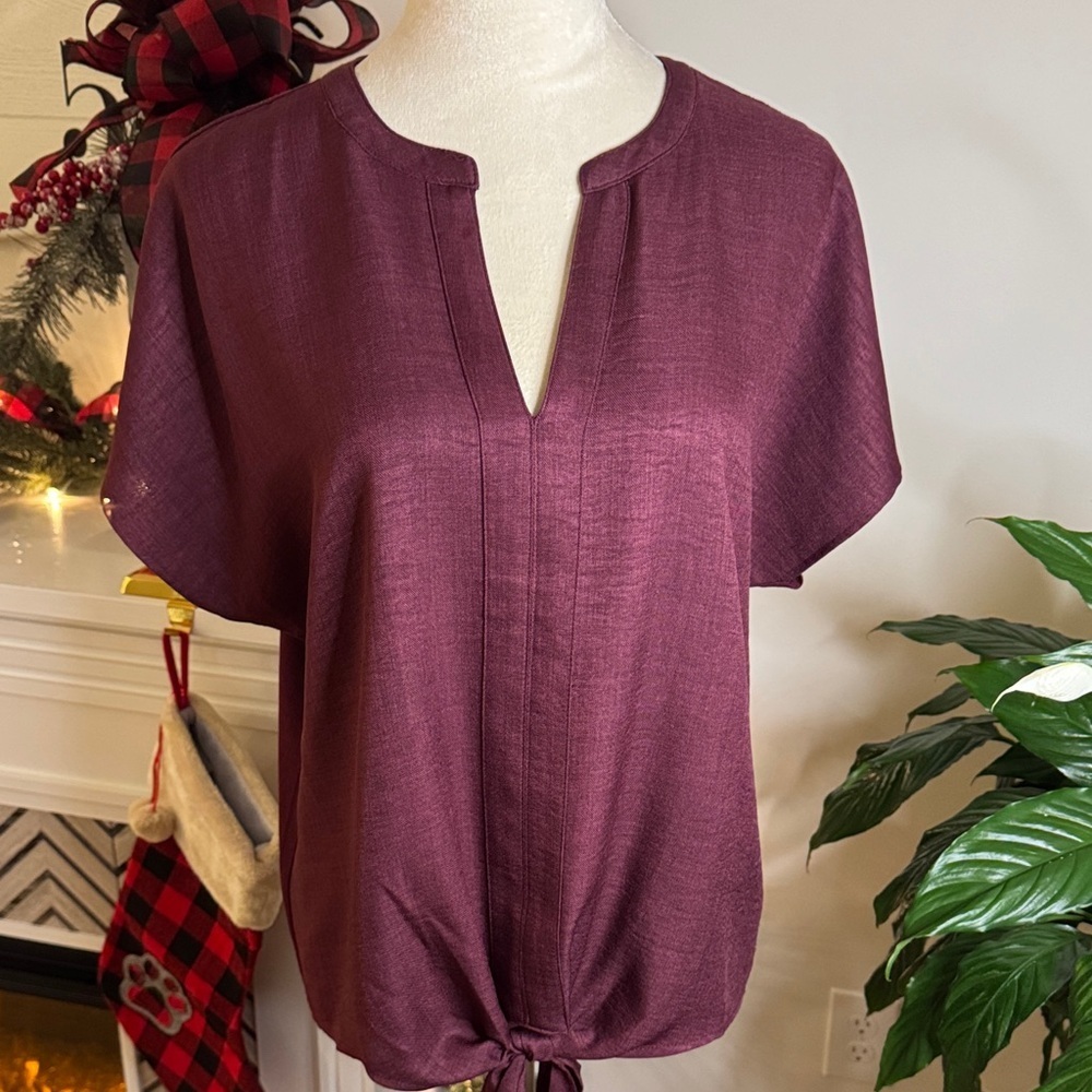 Chenault Deep Burgundy Tie-Front Blouse
